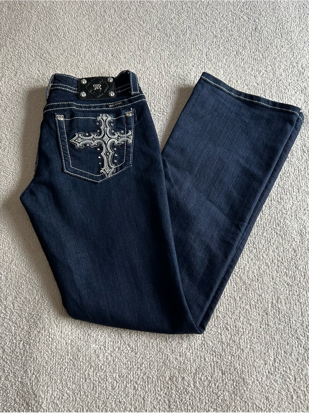 Miss Me Dark  Boot Cut Jeans with Embroidered Cross